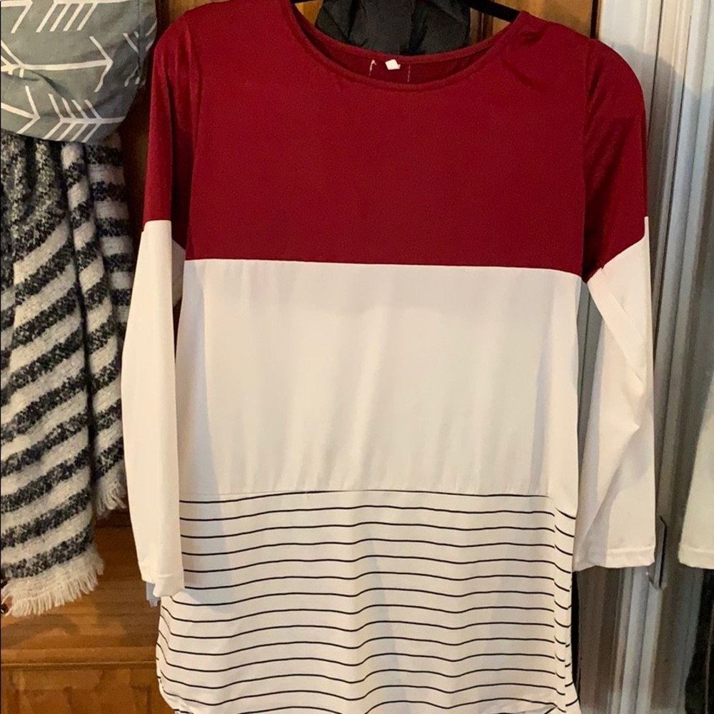 Long sleeve red and white shirt